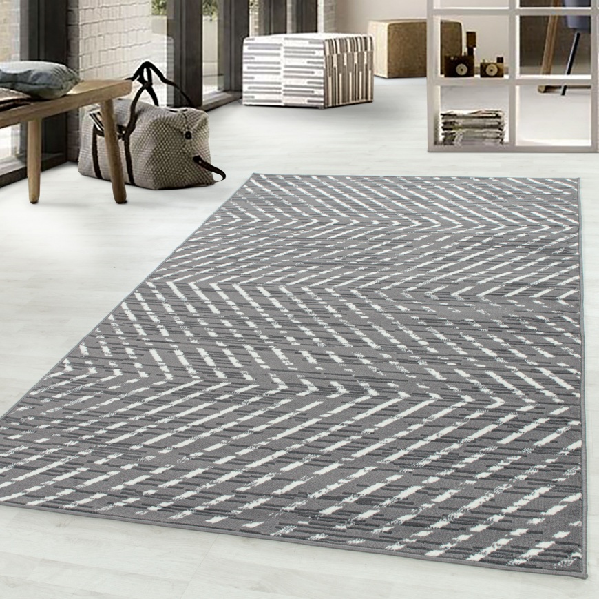 Moderner Teppich Grau im Zickzack-Design I Teppichläufer Grau 80x150cm